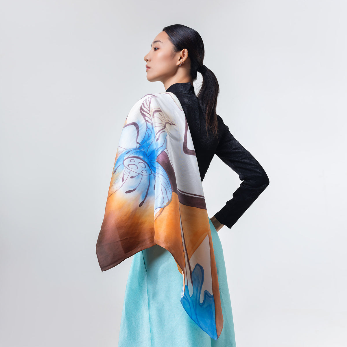 SEN - Lotus Hand-painted 90 Twill Silk Scarf