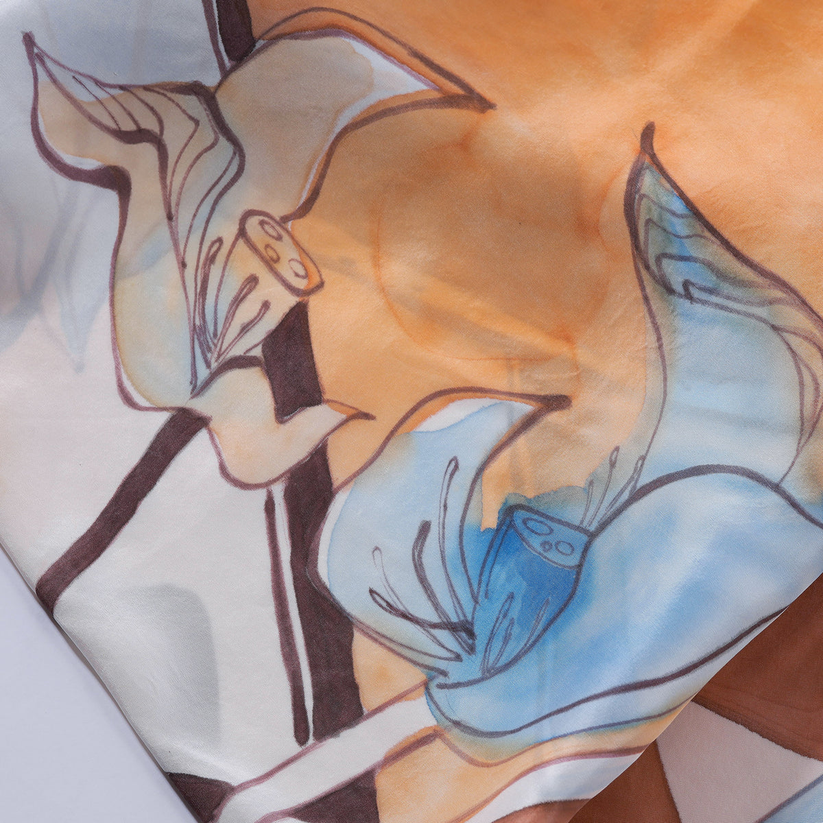 SEN - Lotus Hand-painted 90 Twill Silk Scarf