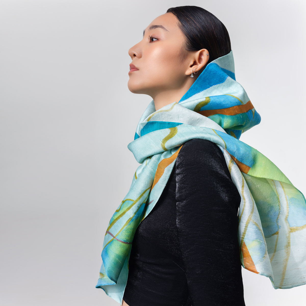 SEN - Lotus Hand-painted Tussah Silk Shawl 150