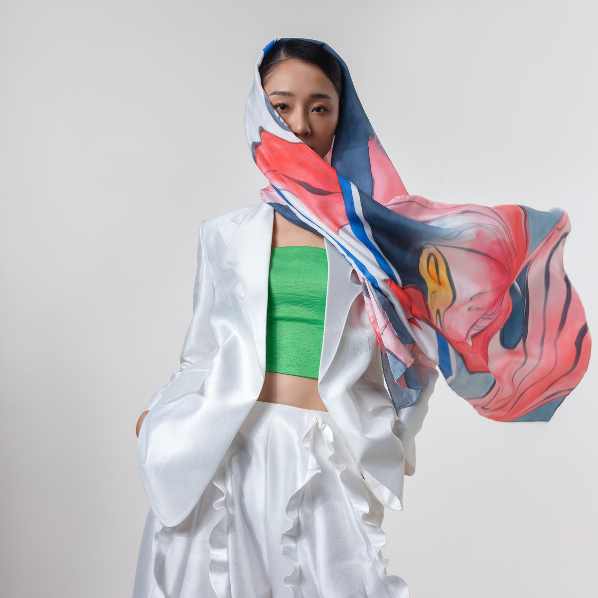 SEN - Lotus Hand-painted Silk Shawl 180