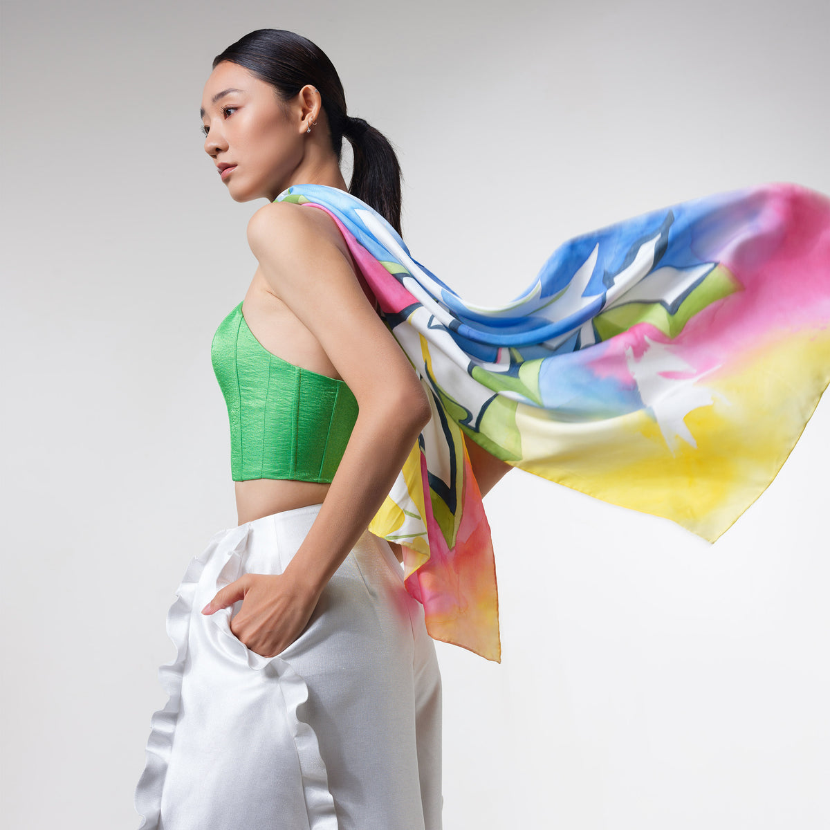 SEN - Colorful Lotus Hand-painted Silk Shawl 180