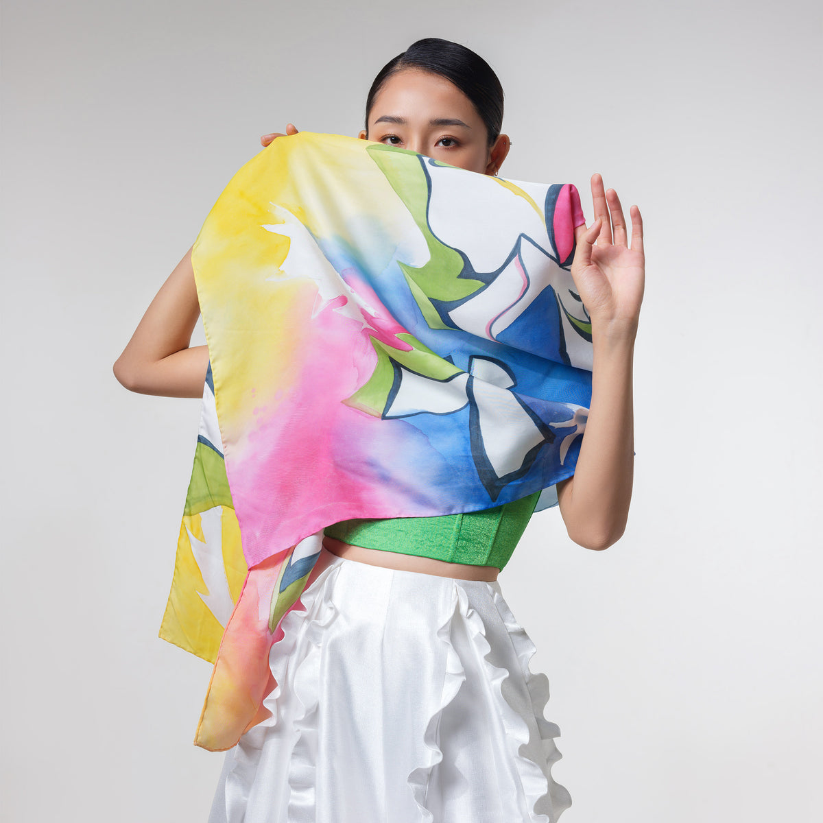 SEN - Colorful Lotus Hand-painted Silk Shawl 180