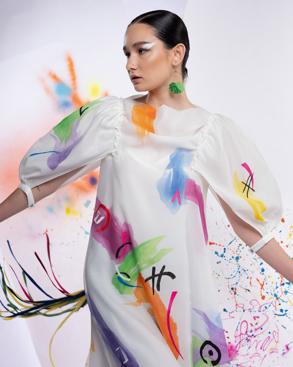 Dragon Aura in White Cloud - Trapeze Midi Dress
