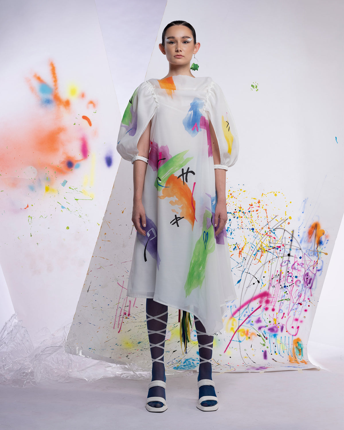 Dragon Aura in White Cloud - Trapeze Midi Dress