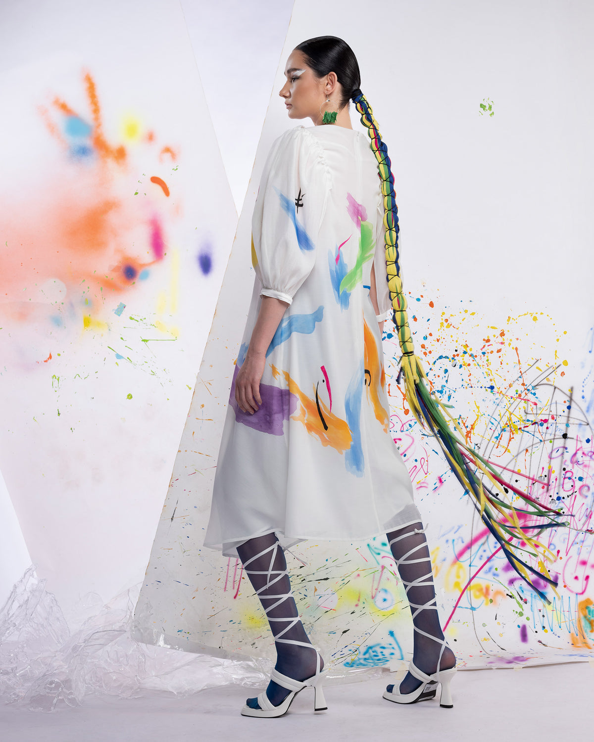 Dragon Aura in White Cloud - Trapeze Midi Dress