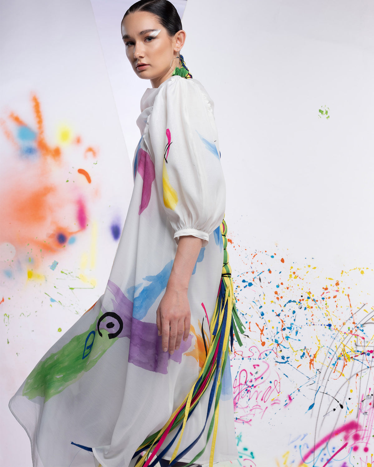 Dragon Aura in White Cloud - Trapeze Midi Dress