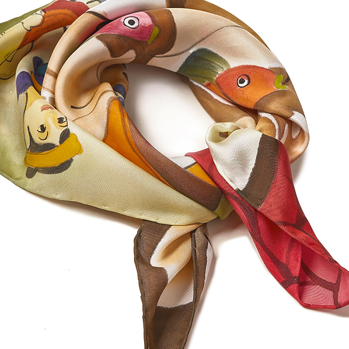 Vietnamese Water Puppet Hand-painted 55 Square Silk Scarf