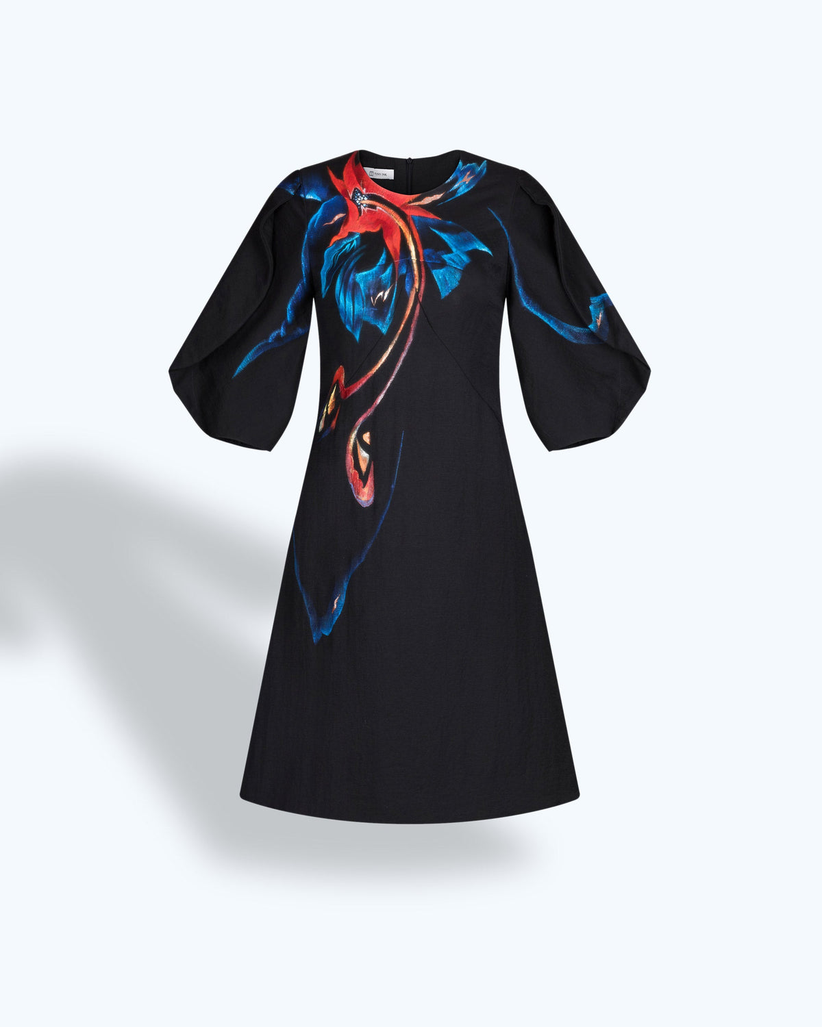 TinyInk-FallWinter-Black-Hand-painted-flower-mini-dress-