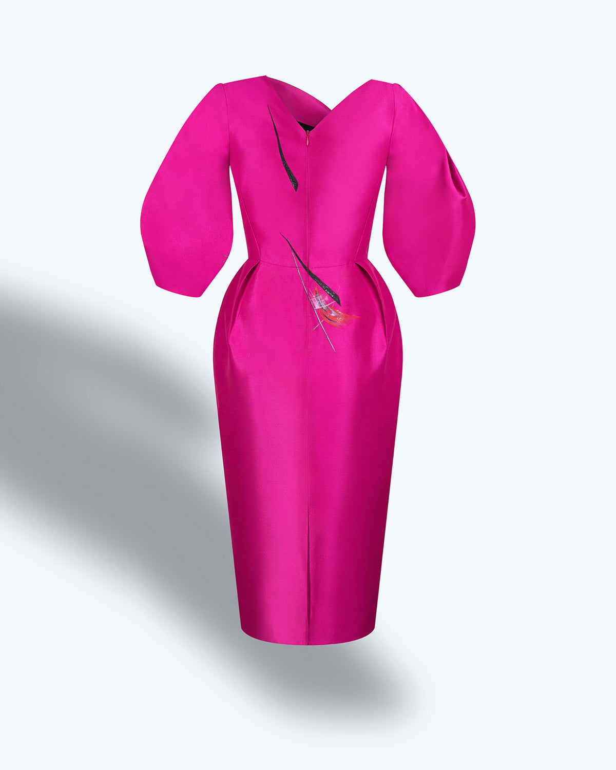 Cactus Flower-painted Voluminous Sleeve Midi Dress