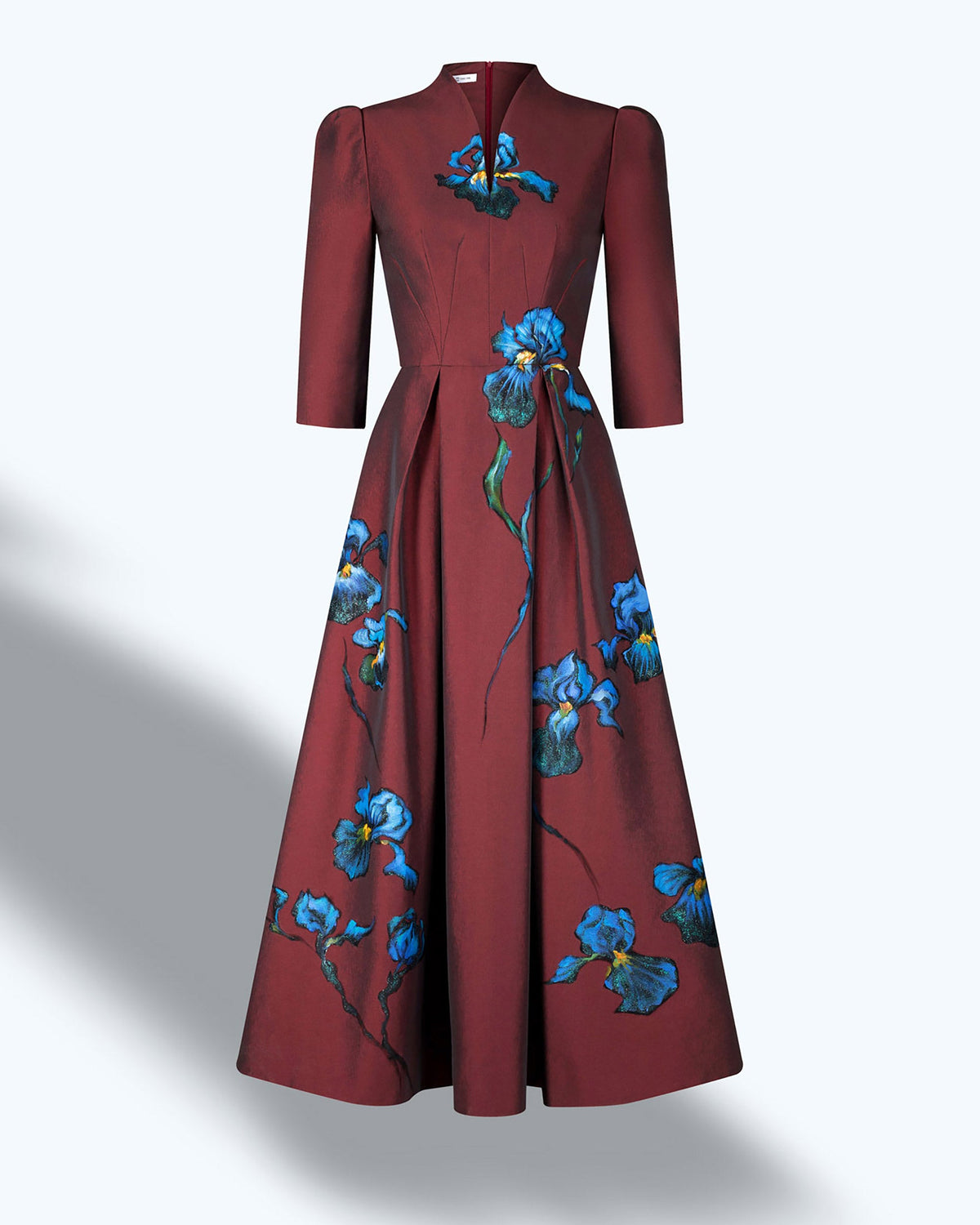 TinyInk-Fallwiner20-Red-wine-Hand-painted-Iris-Midi-dress