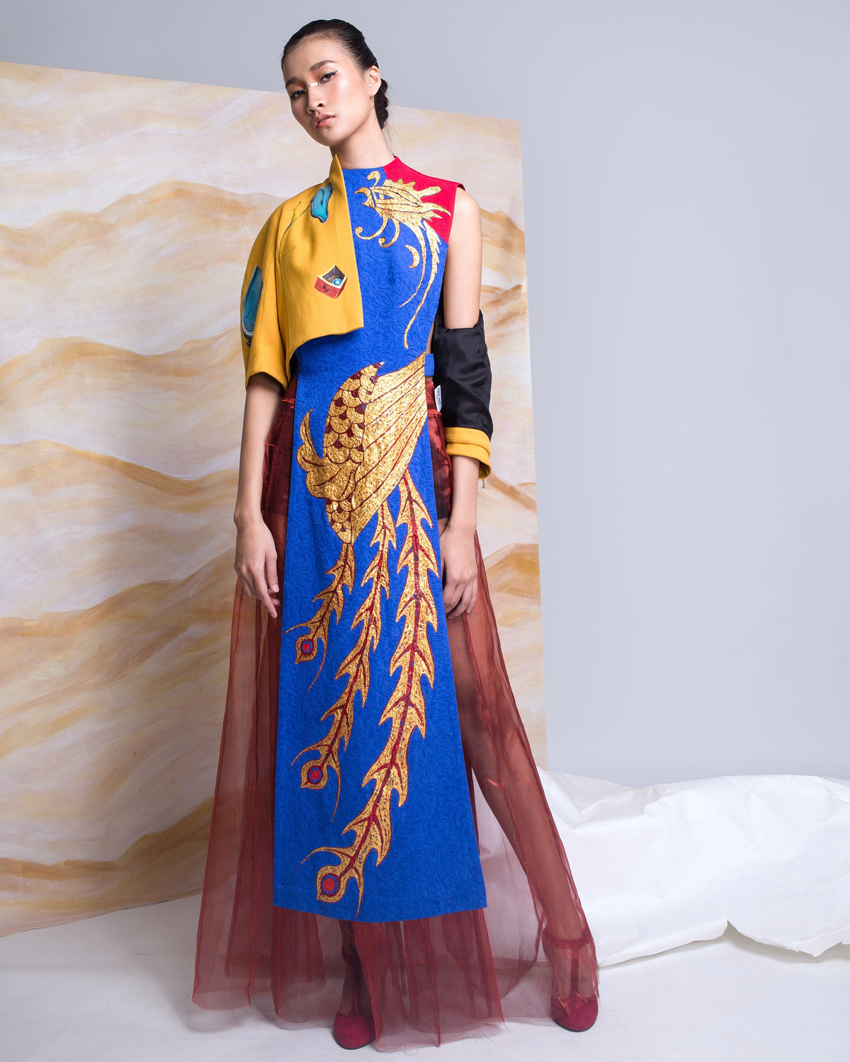 TinyInk-Fallwinter16-Blue-Hand-painted-phoenix-surrealism-contemporary-aodai