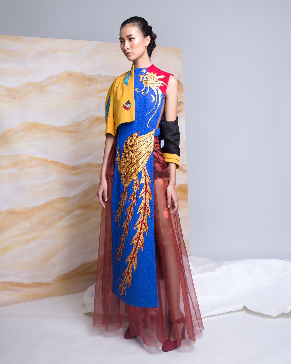 Phượng hoàng sơn Xanh dương Gấm Aodai đương đại
