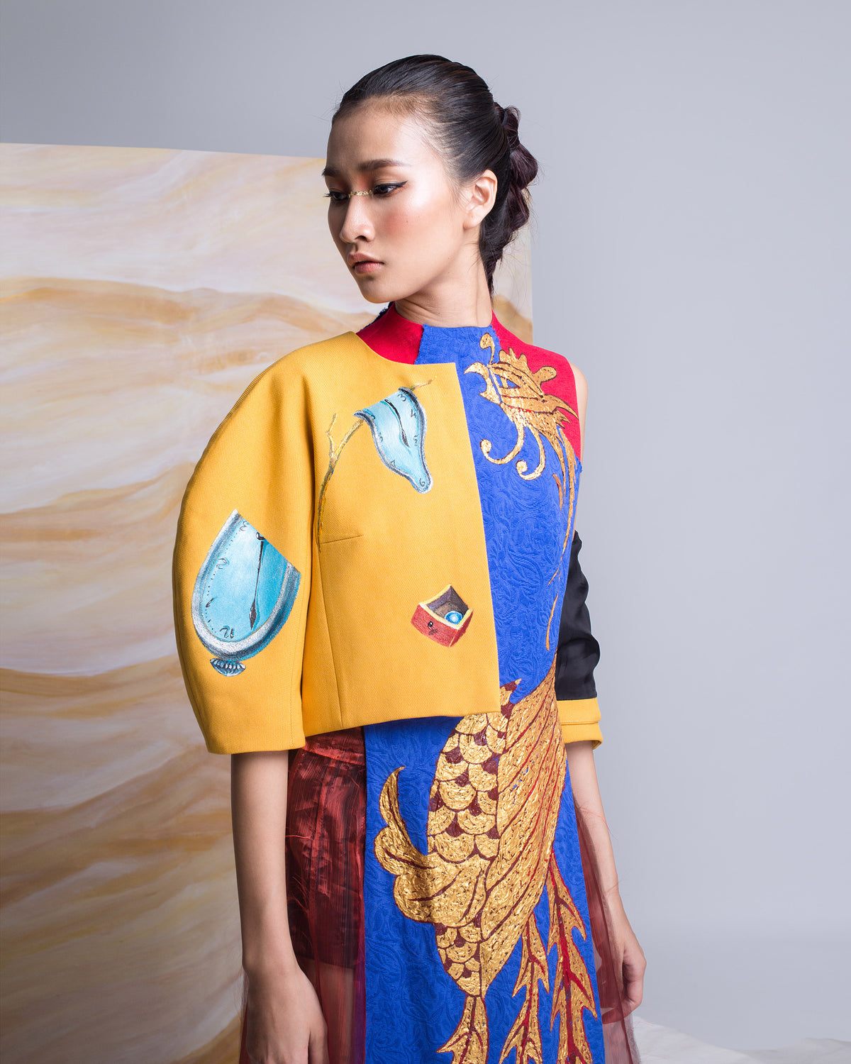 Phượng hoàng sơn Xanh dương Gấm Aodai đương đại