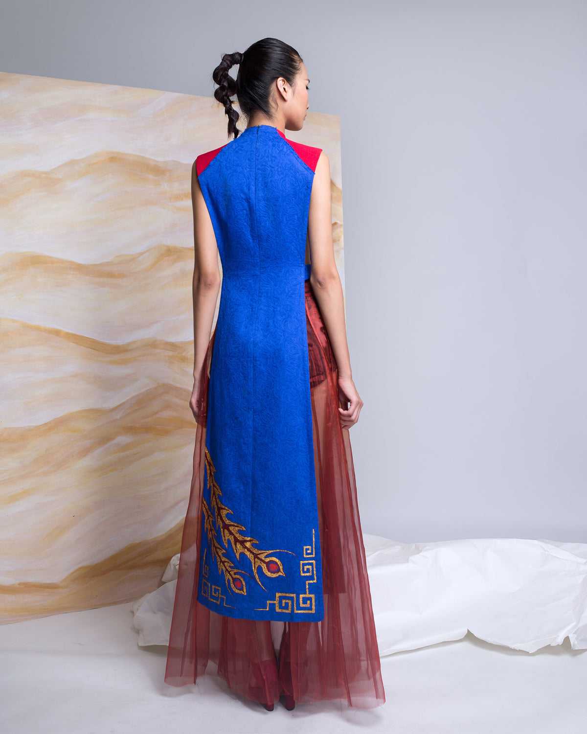 Phượng hoàng sơn Xanh dương Gấm Aodai đương đại