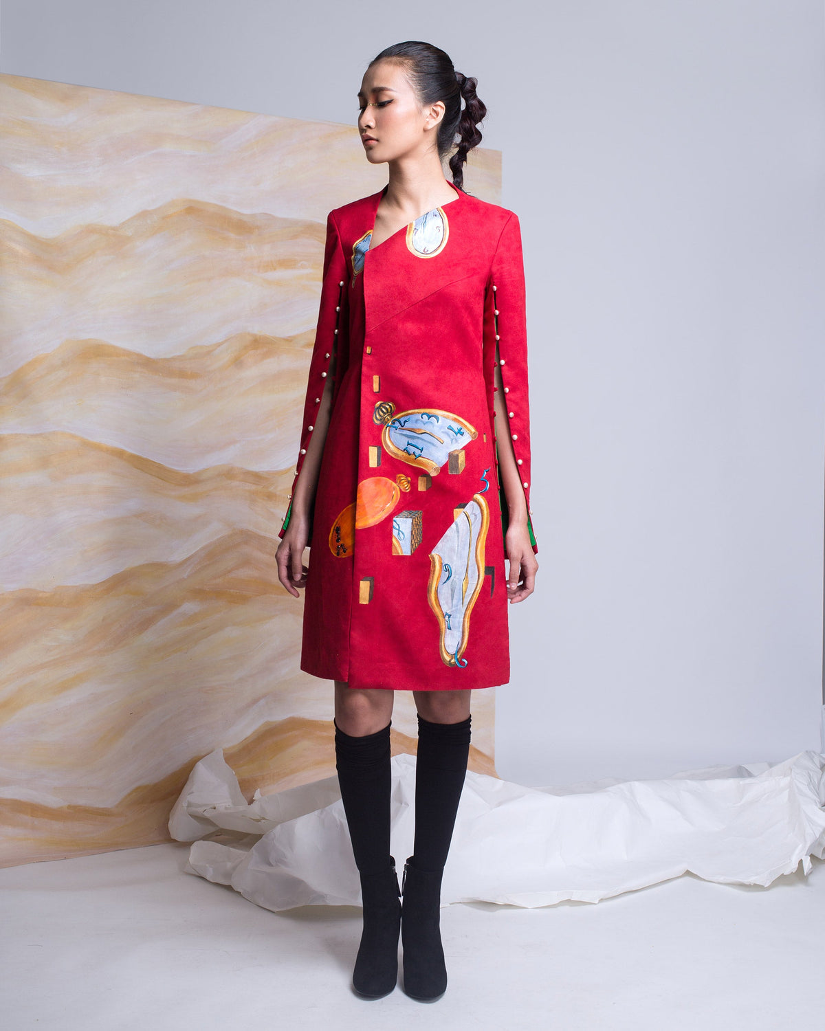 TinyInk-Fallwinter16-red-hand-painted-surrealism-cape-sleeve-coat