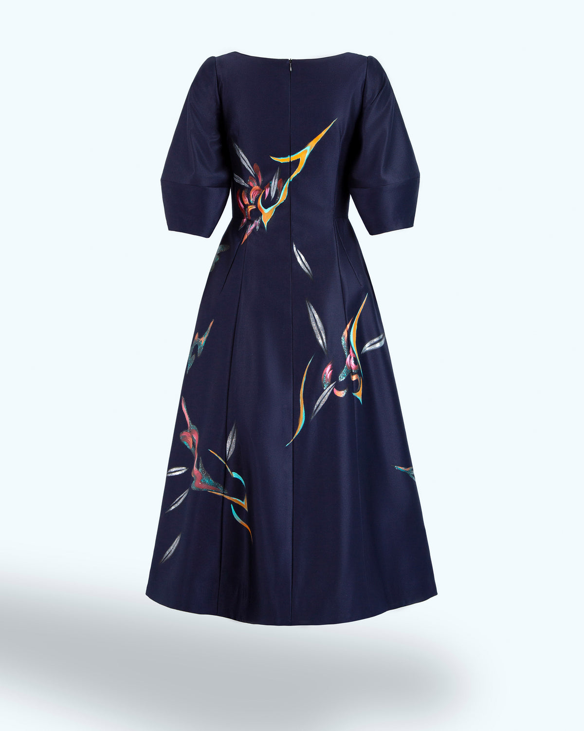 Story of Sunset-painted Dark Blue Skater Midi Dress