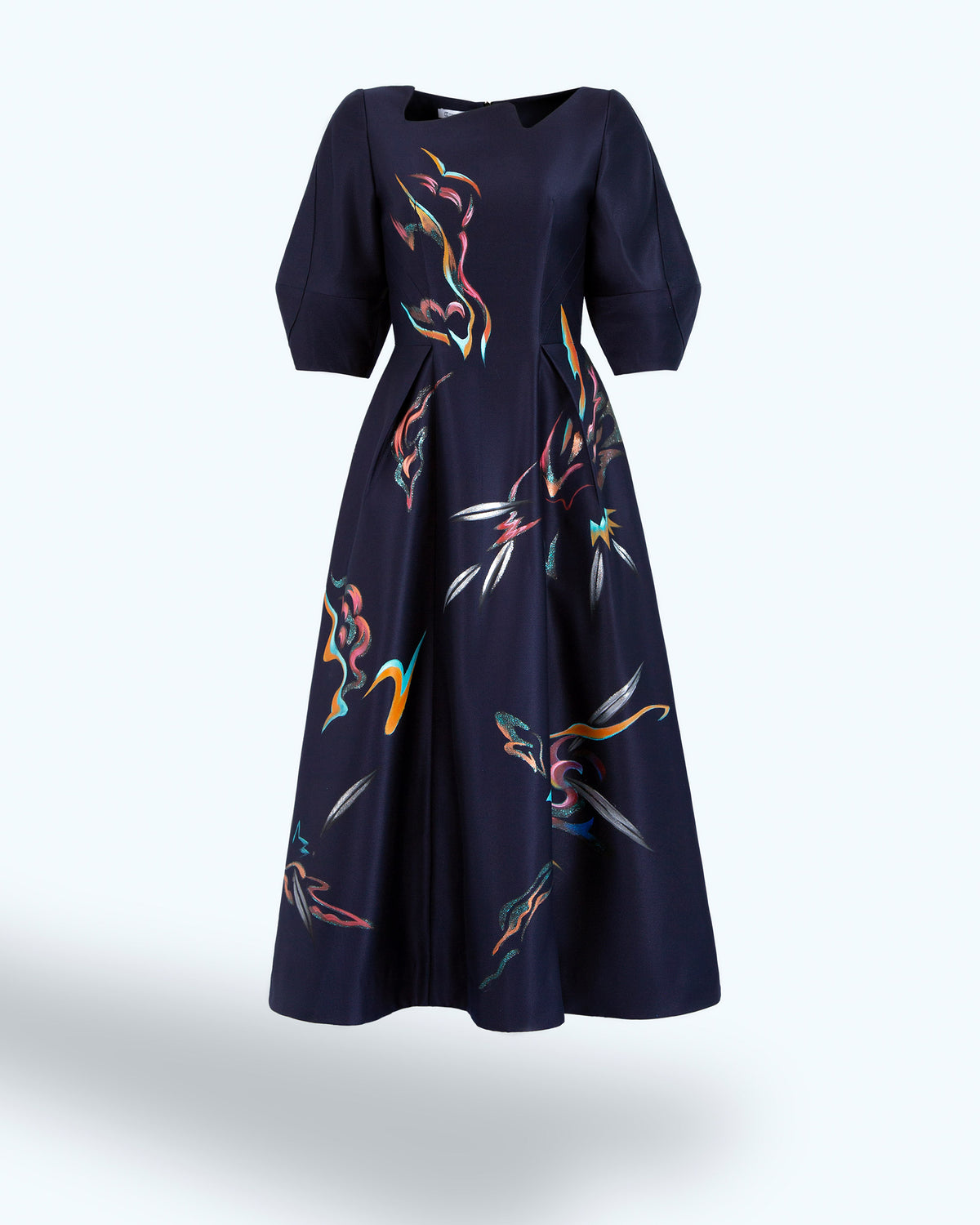 Story of Sunset-painted Dark Blue Skater Midi Dress