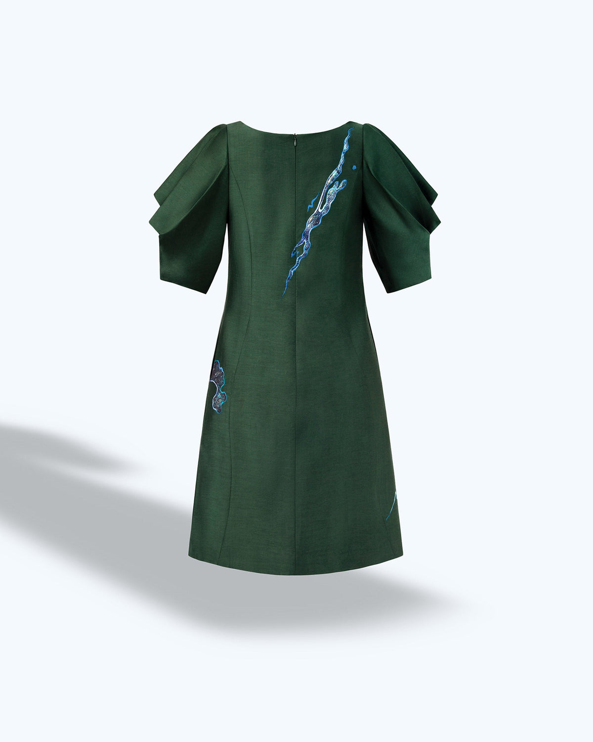 TinyInk-Fallwinter21-green-hand-painted-abstract-voluminous-sleeve-mini-dress