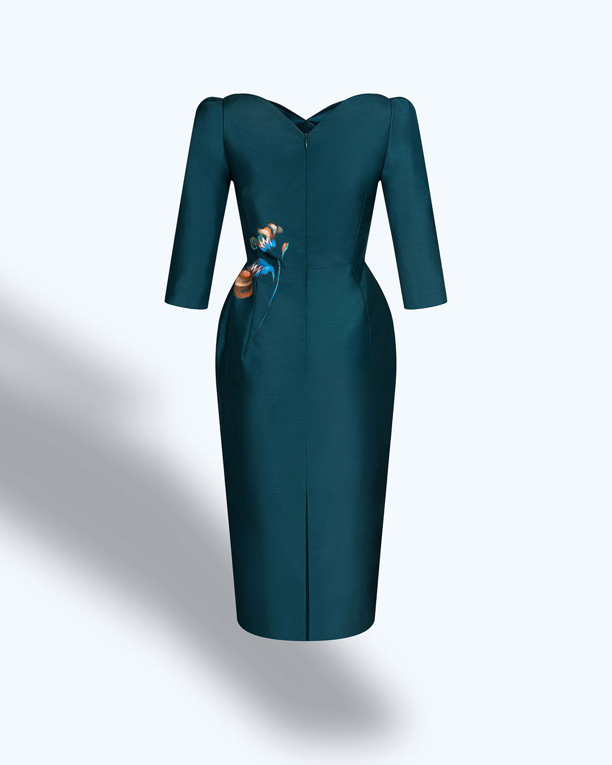 Flowers Burning-painted Prussian Blue Midi Dress
