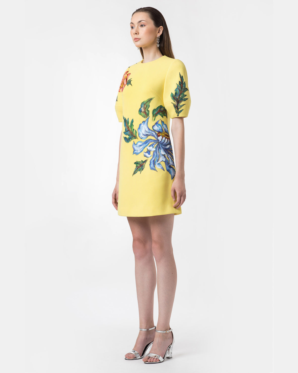 Đầm suông tay phồng họa tiết hoa Poppy vẽ tay