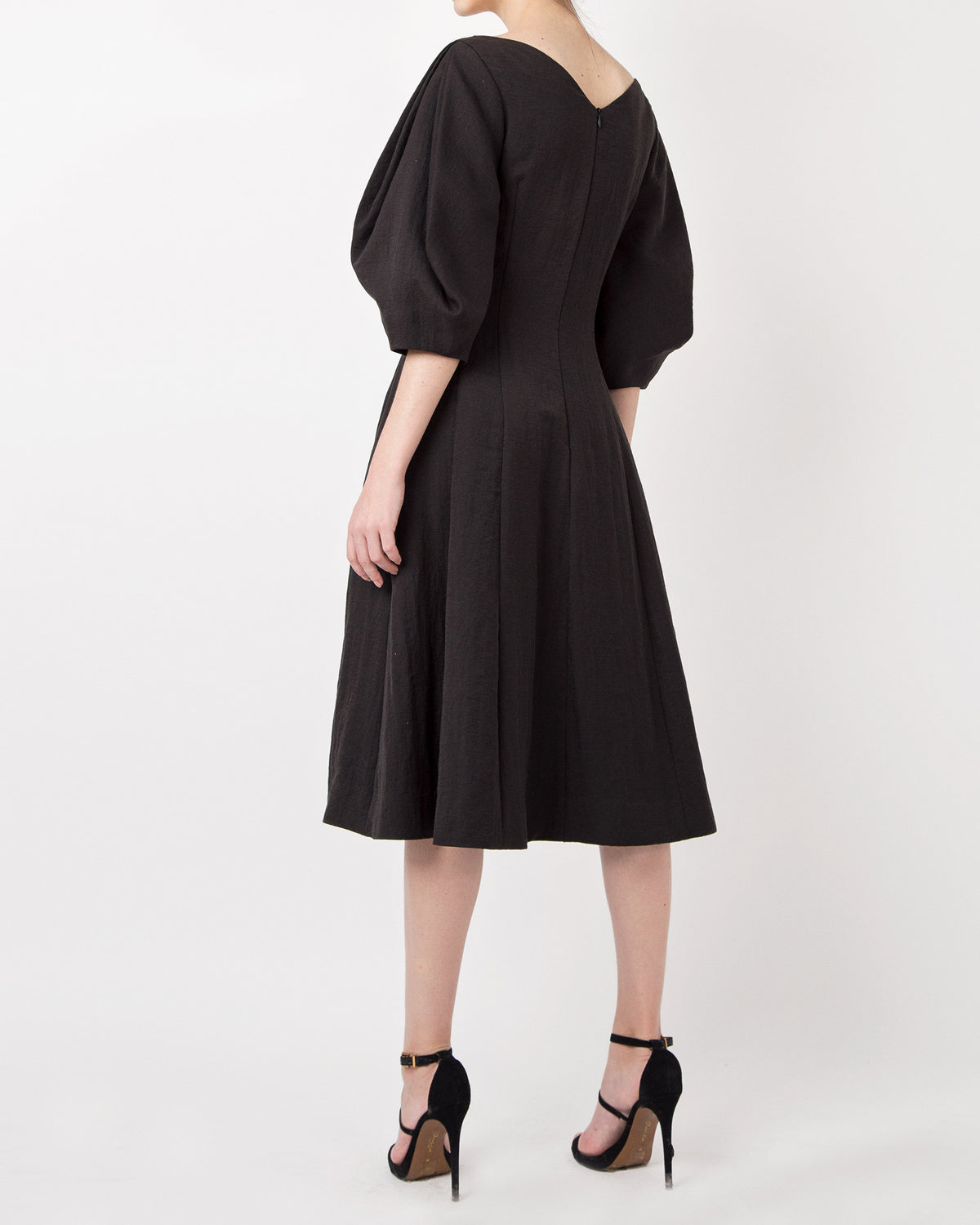 Wildflower-painted Voluminous Sleeve Midi Dress