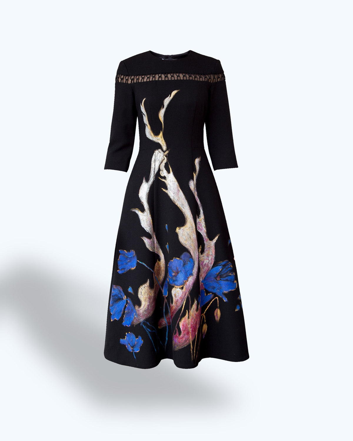 TinyInk-Spring-summer20-black-hand-painted-phoenix-surrealism-midi-dress