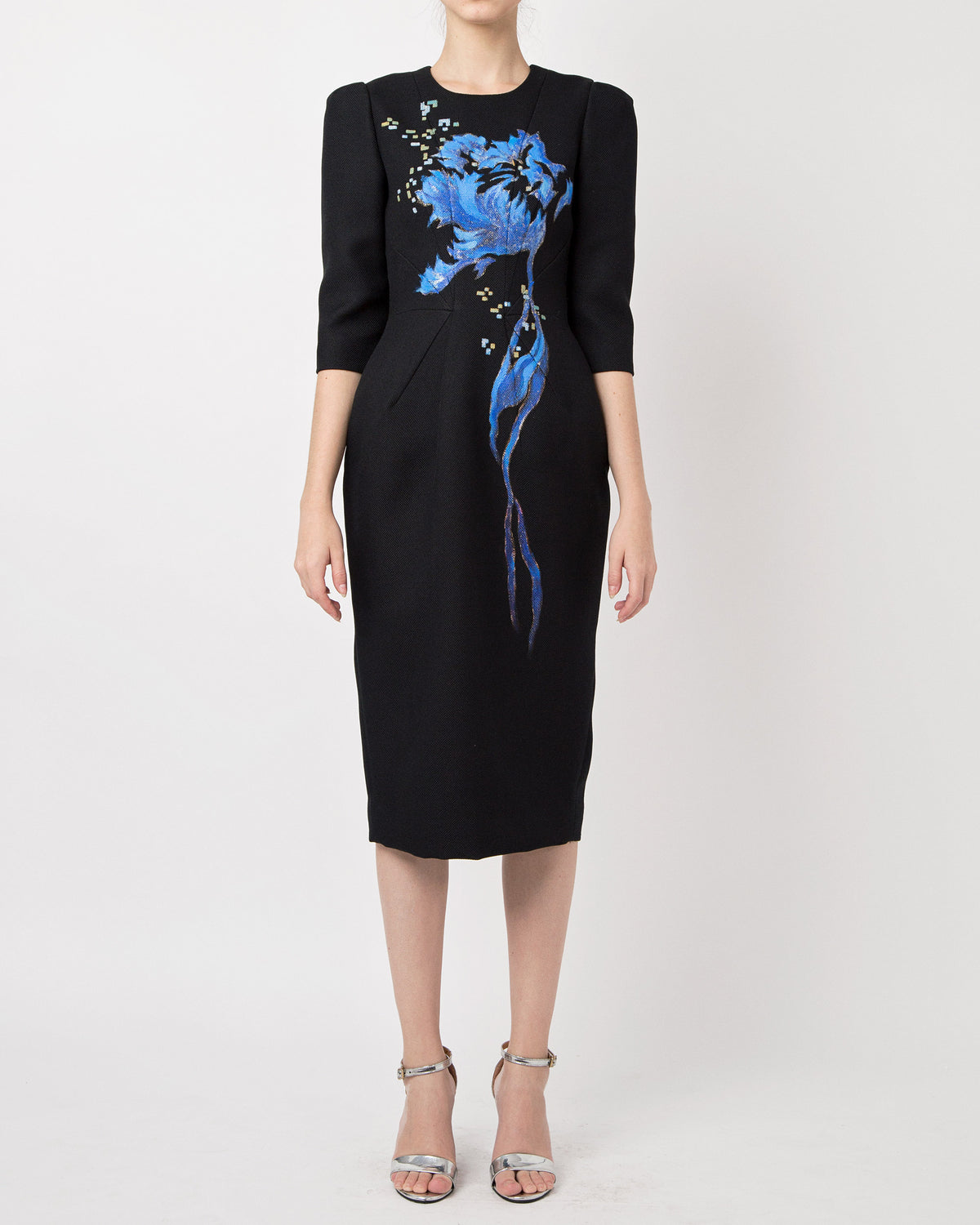 Wildflower- Đầm Midi Đen Họa Tiết Thủ Công