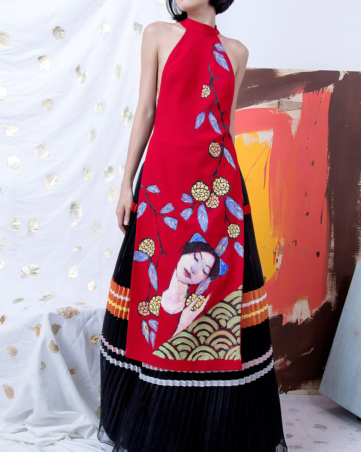 TinyInk-Springsummer16-red-hand-painted-halter-contemporary-aodai