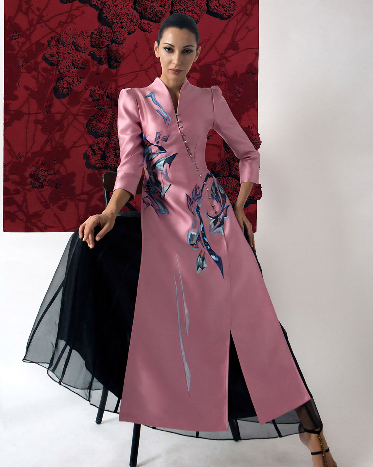 Pink Panther - Abstract-painted Contemporary AoDai