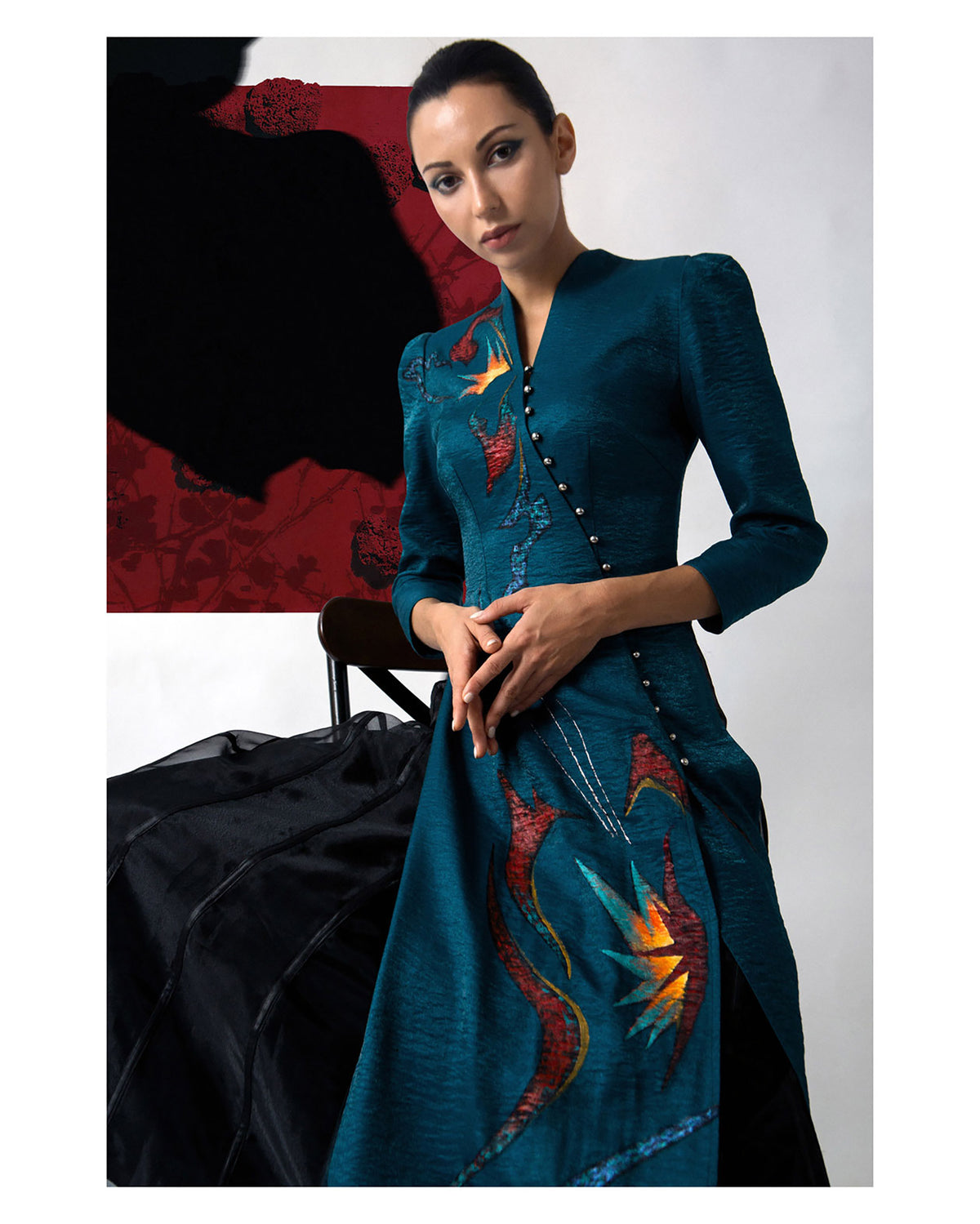 Amaryllis Abstract-painted Prussian Blue Aodai