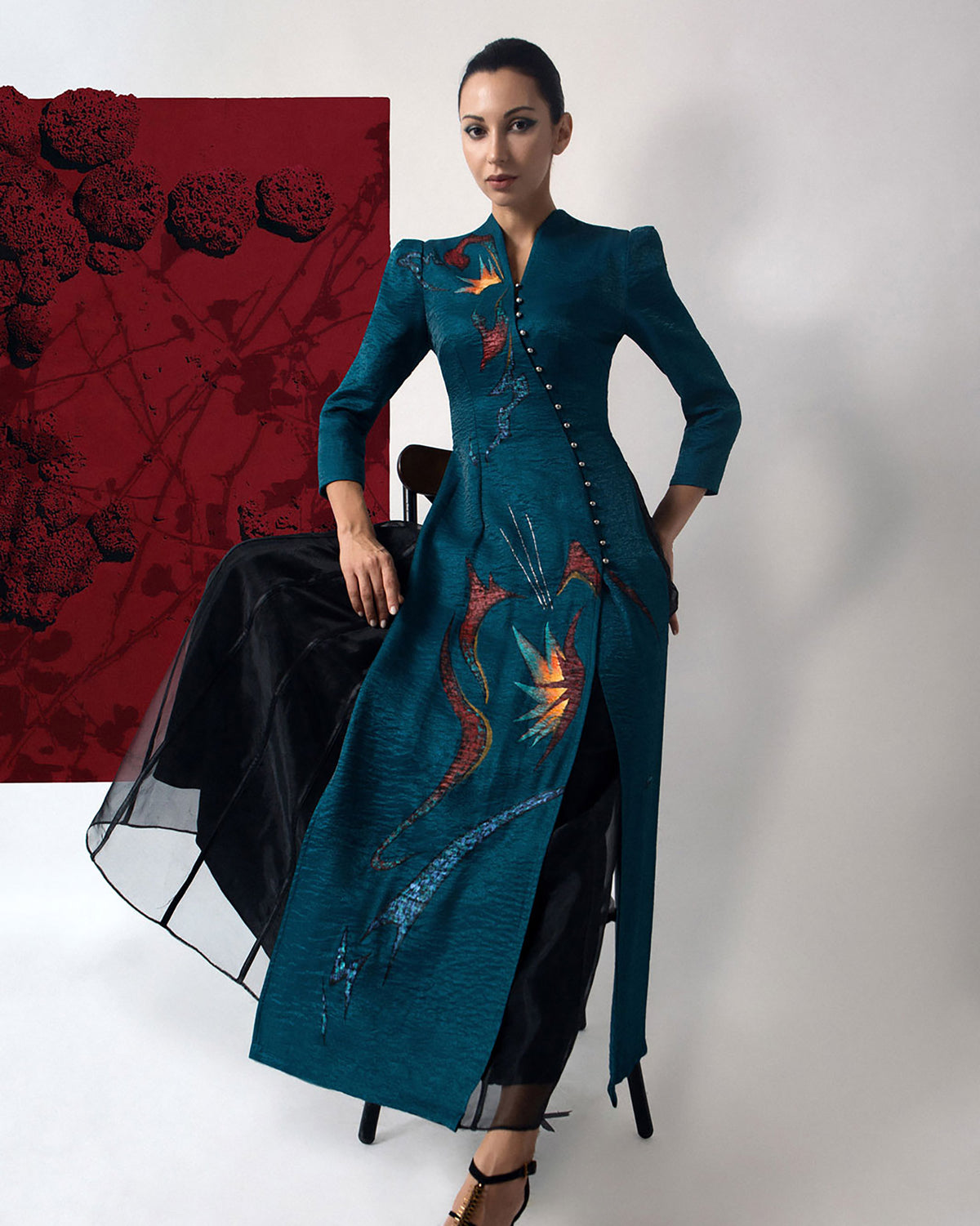 Amaryllis Abstract-painted Prussian Blue Aodai