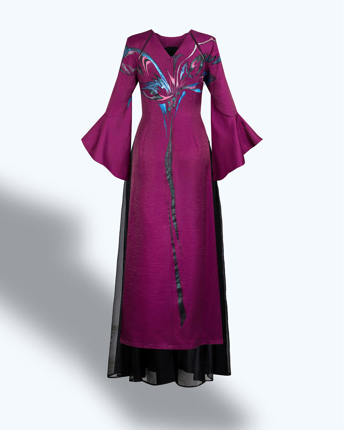 Amaryllis-painted Circular Sleeve Contemporary Aodai