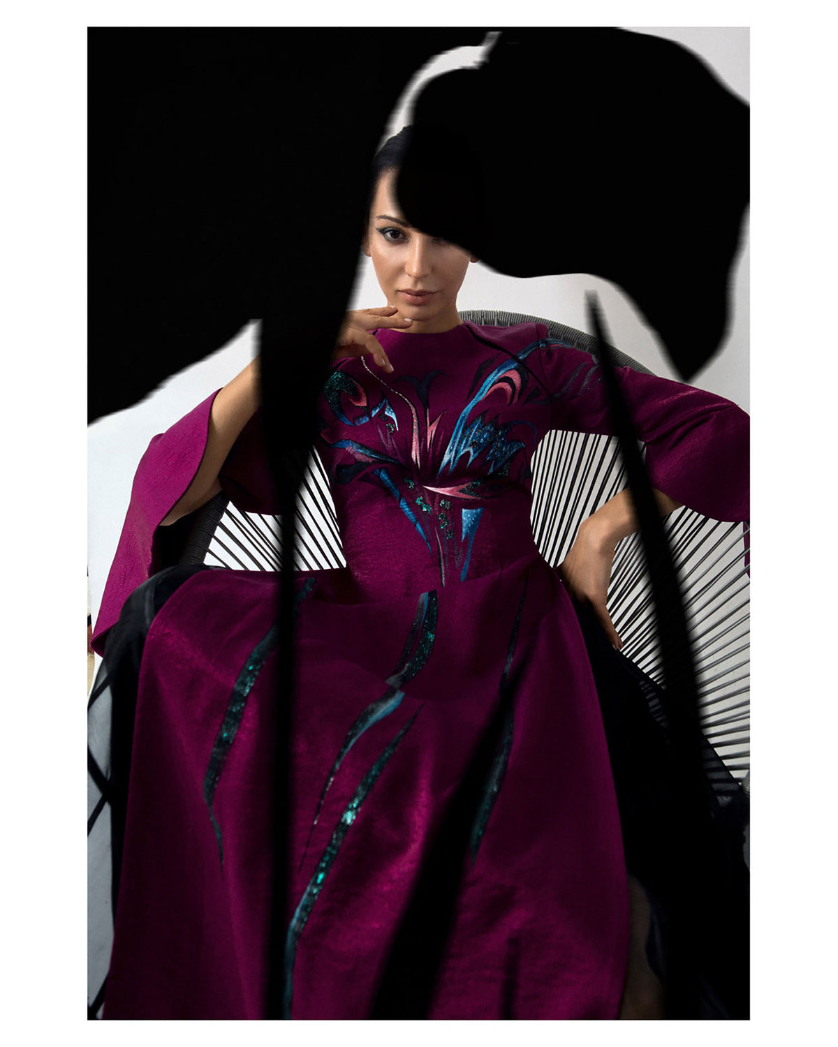Amaryllis-painted Circular Sleeve Contemporary Aodai