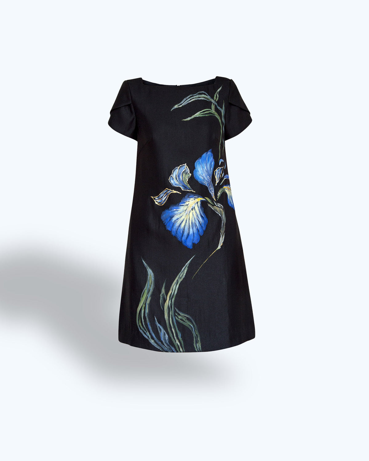 TinyInk-summer19-black-hand-painted-iris-mini-dress