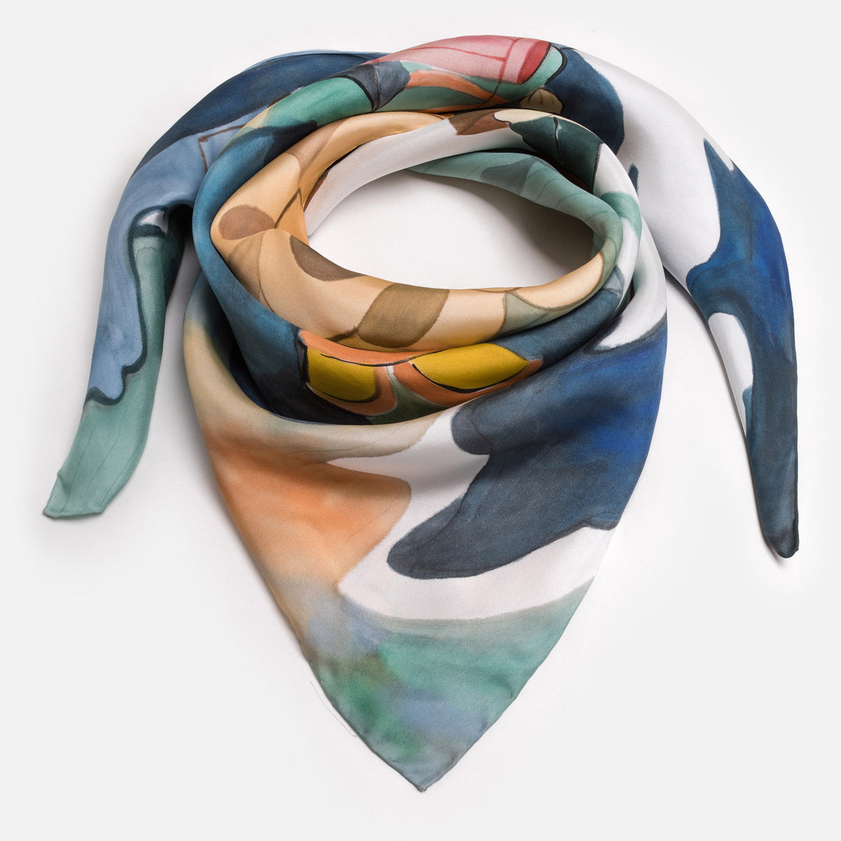 Vietnamese Water Puppet Hand-painted 90 Square Silk Scarf