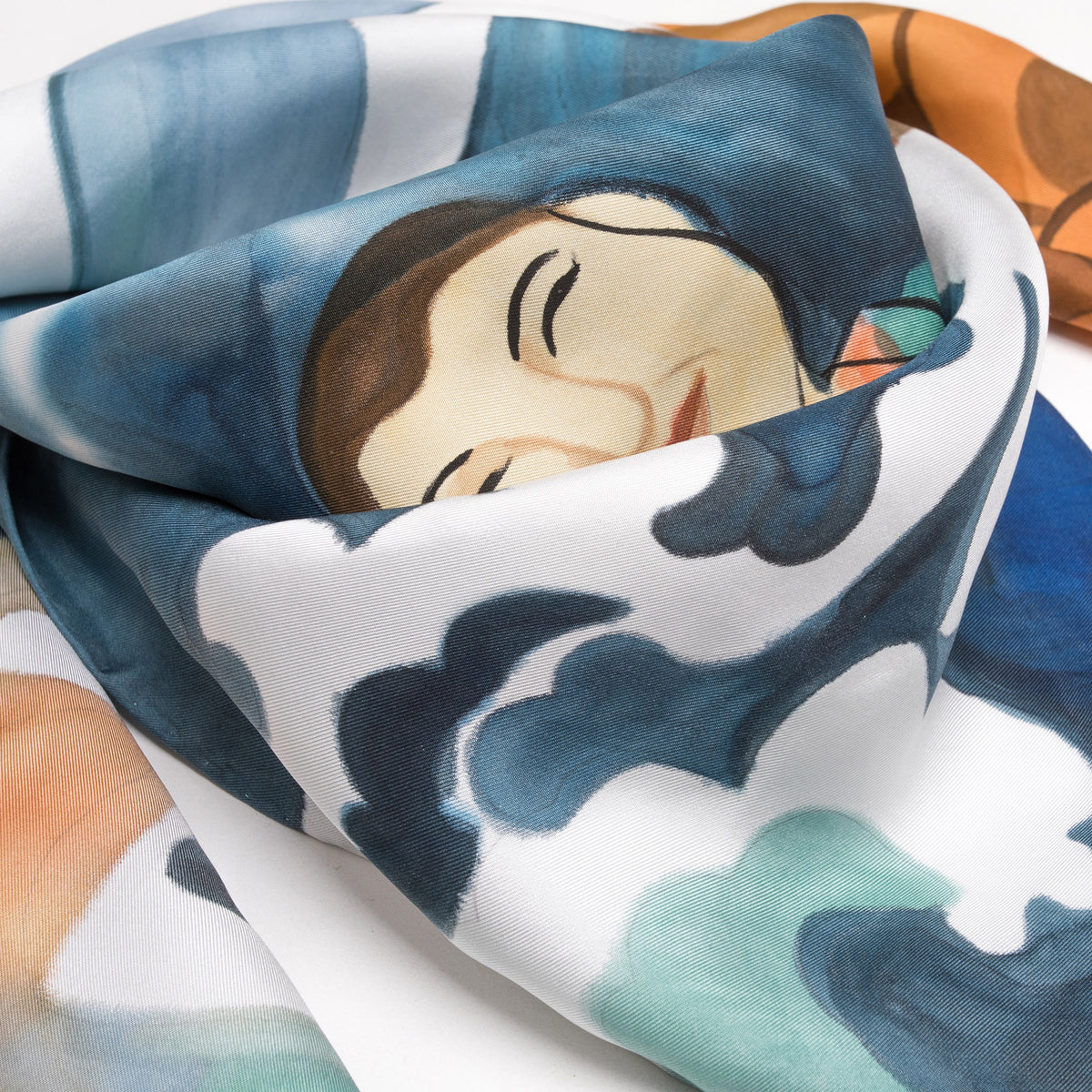 Vietnamese Water Puppet Hand-painted 90 Square Silk Scarf