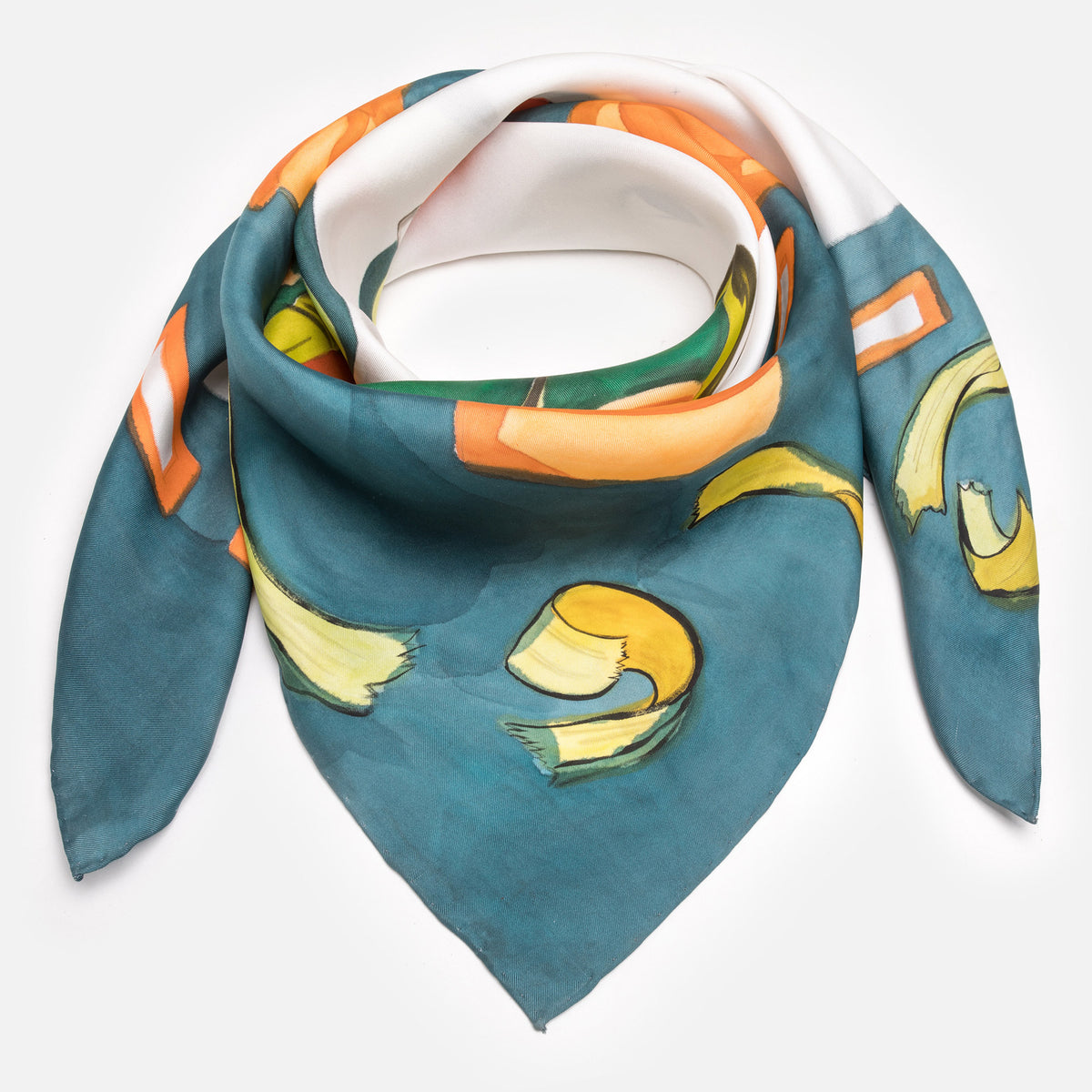Vietnamese Water Puppet Hand-painted 90 Square Silk Scarf