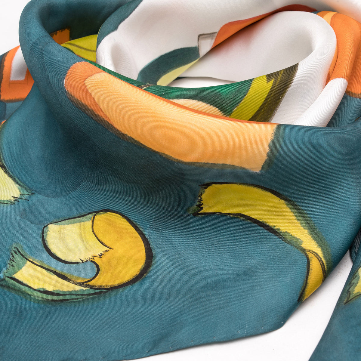 Vietnamese Water Puppet Hand-painted 90 Square Silk Scarf