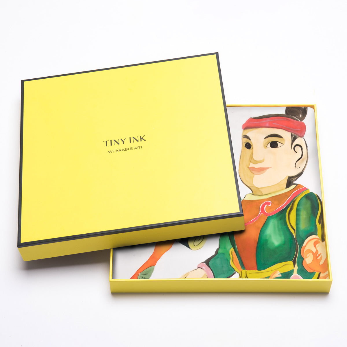 Vietnamese Water Puppet Hand-painted 90 Square Silk Scarf