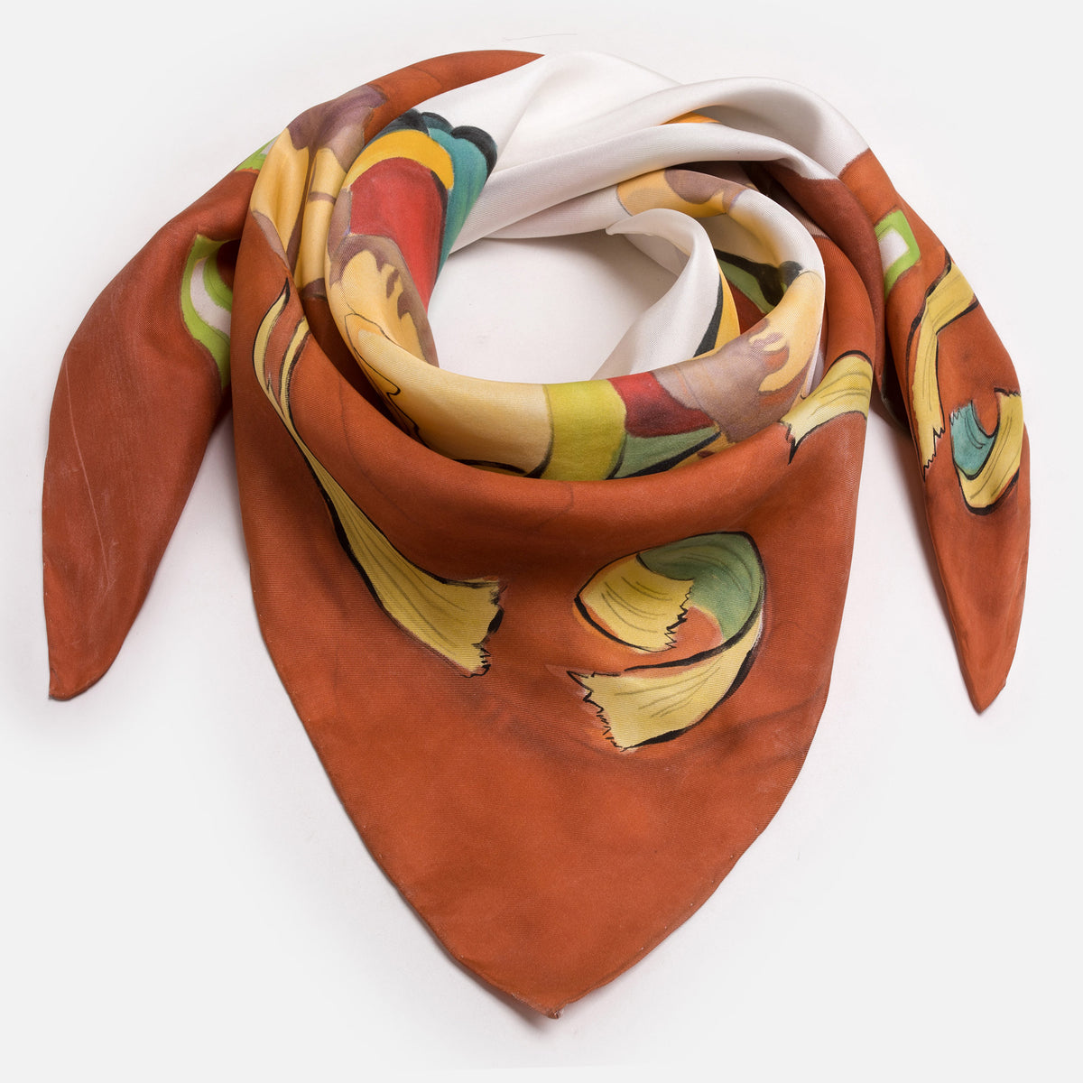 Vietnamese Water Puppet Hand-painted 90 Square Silk Scarf