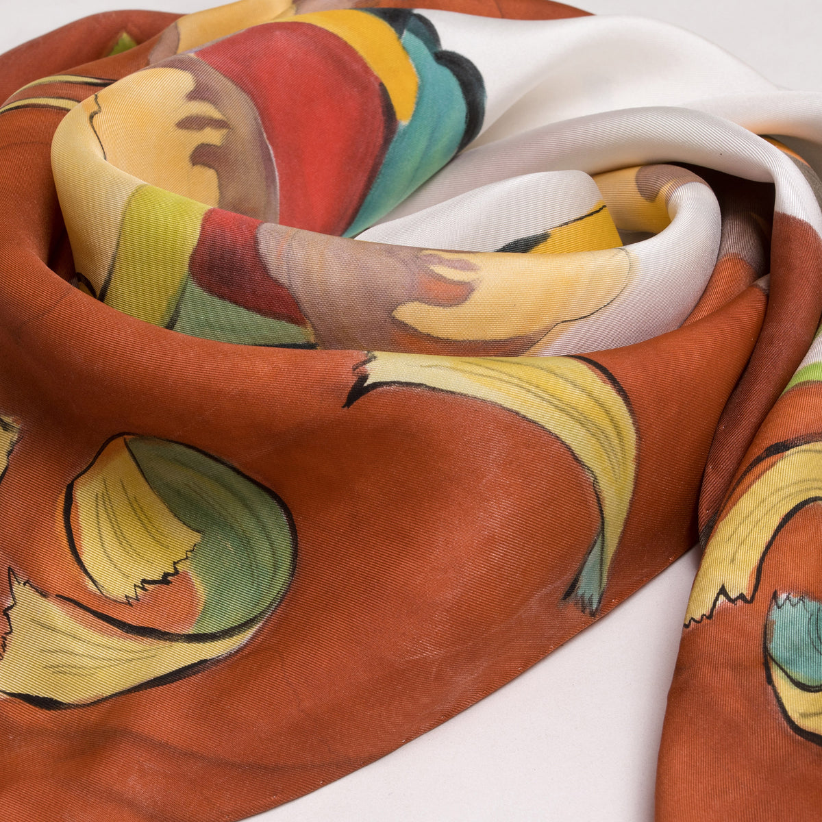 Vietnamese Water Puppet Hand-painted 90 Square Silk Scarf