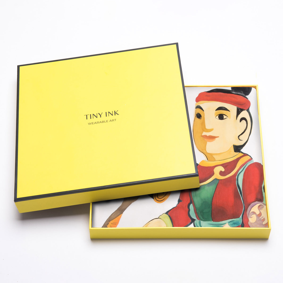 Vietnamese Water Puppet Hand-painted 90 Square Silk Scarf