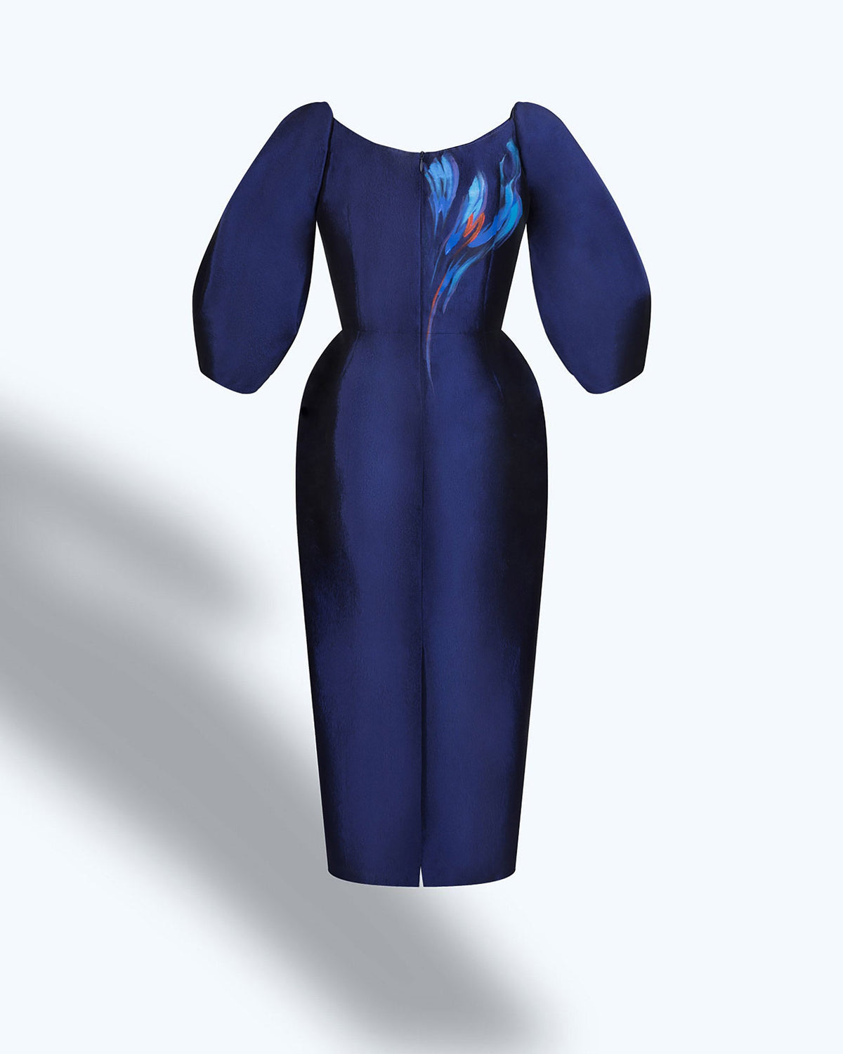 Tinyink-Fallwinter20-Dark-blue-hand-painted-flower-voluminous-sleeve-midi-dress