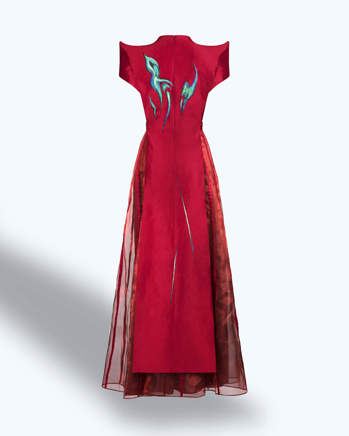 Auroras - Structured Shoulder Red Evening Dress