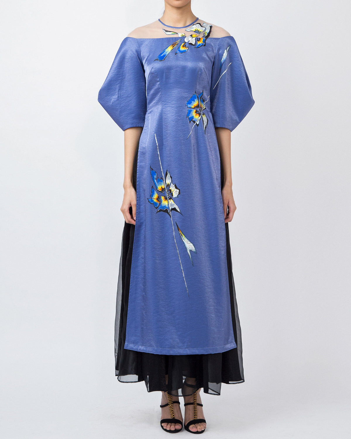 Tinyink-LN20-blue-hand-painted-poppy-voluminous-sleeve-contemporary-aodai