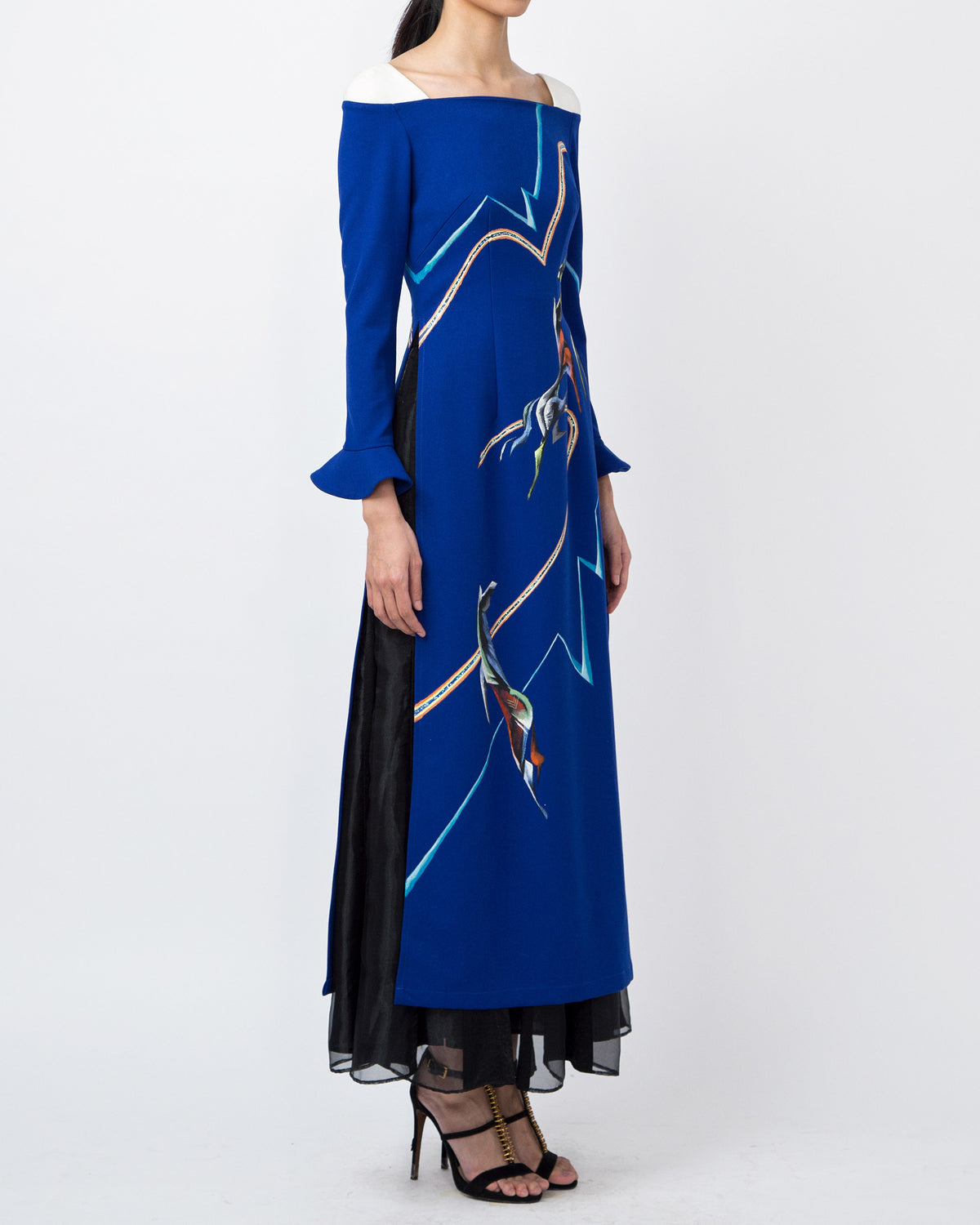Horses Running-painted Square Neck Crepe Contemporary Ao Dai