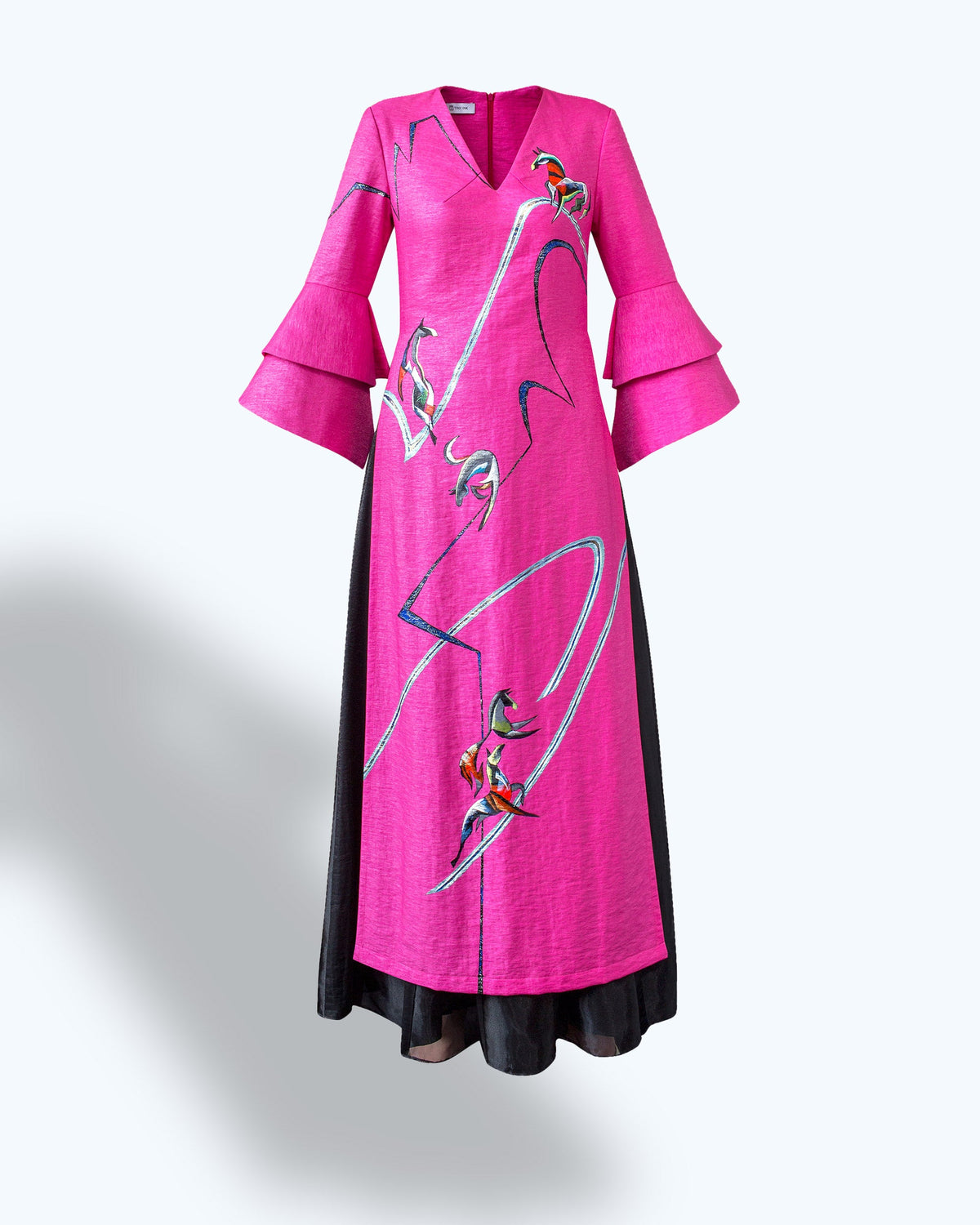 Tinyink-LN20-pink-hand-painted-abstract-circular-sleeve-contemporary-aodai