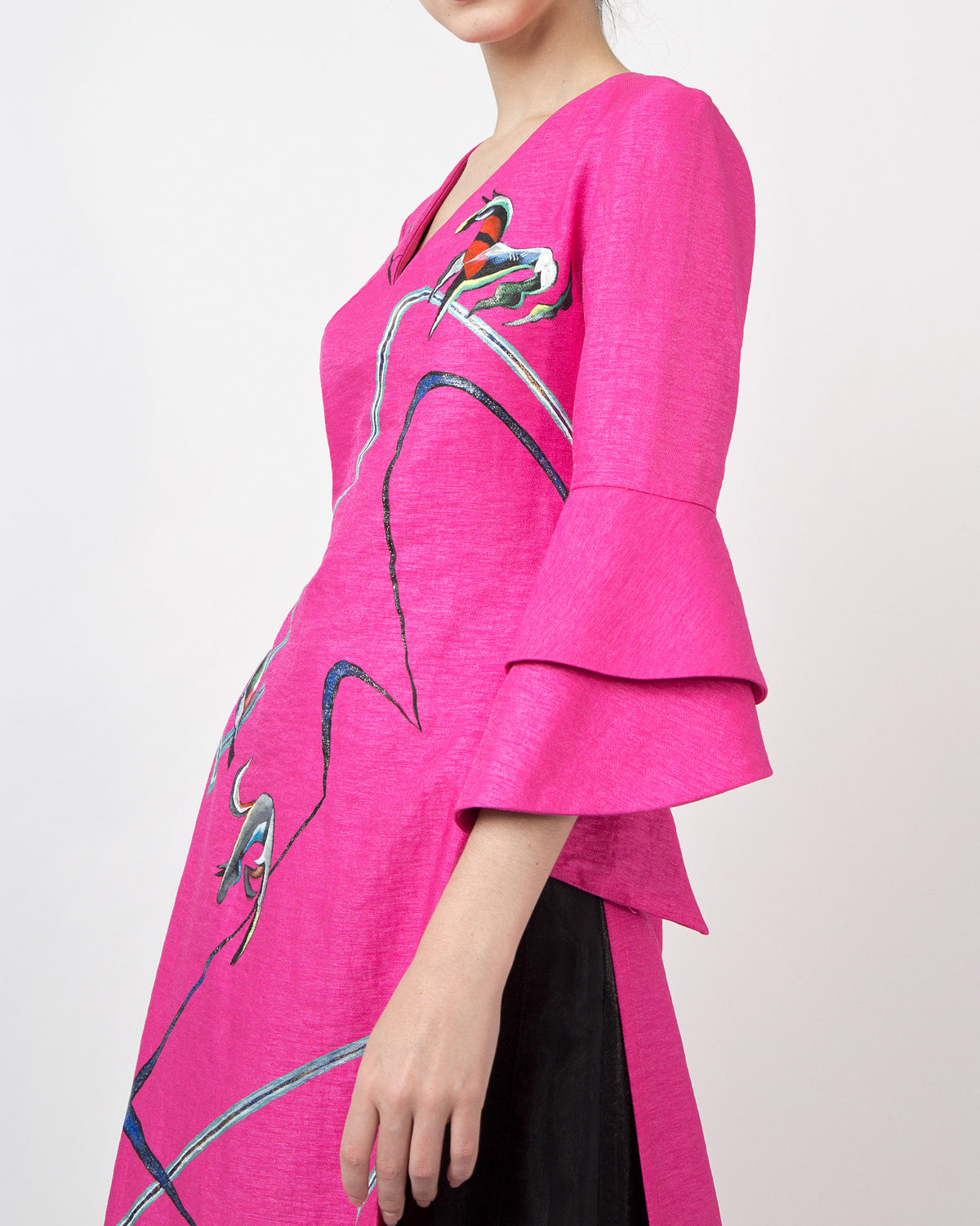 Horses Running-painted Circular Cuffs Sleeve Pink Contemporary Ao Dai