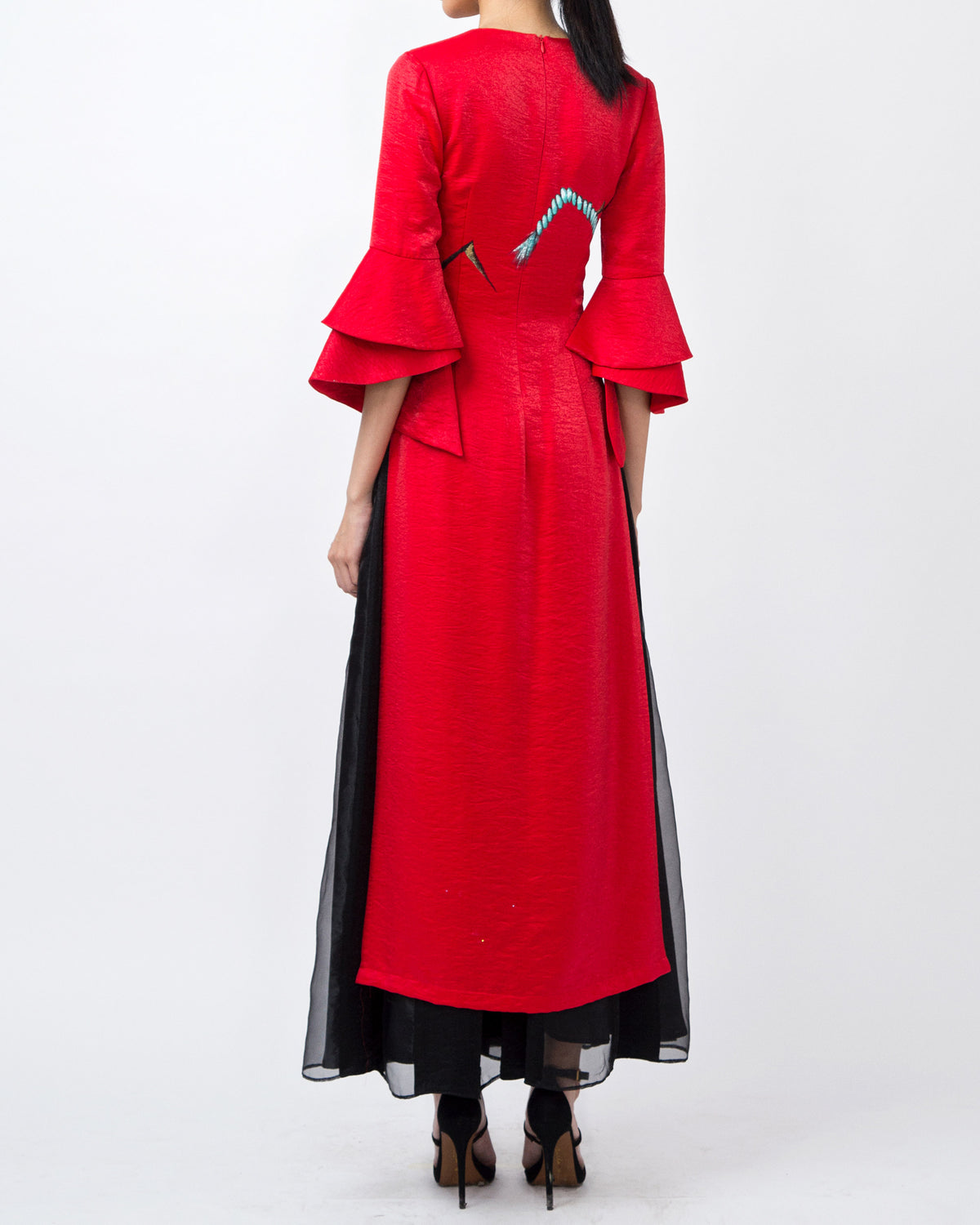 Ropes-painted Circular Cuffs Sleeve Viscose Contemporary Ao Dai