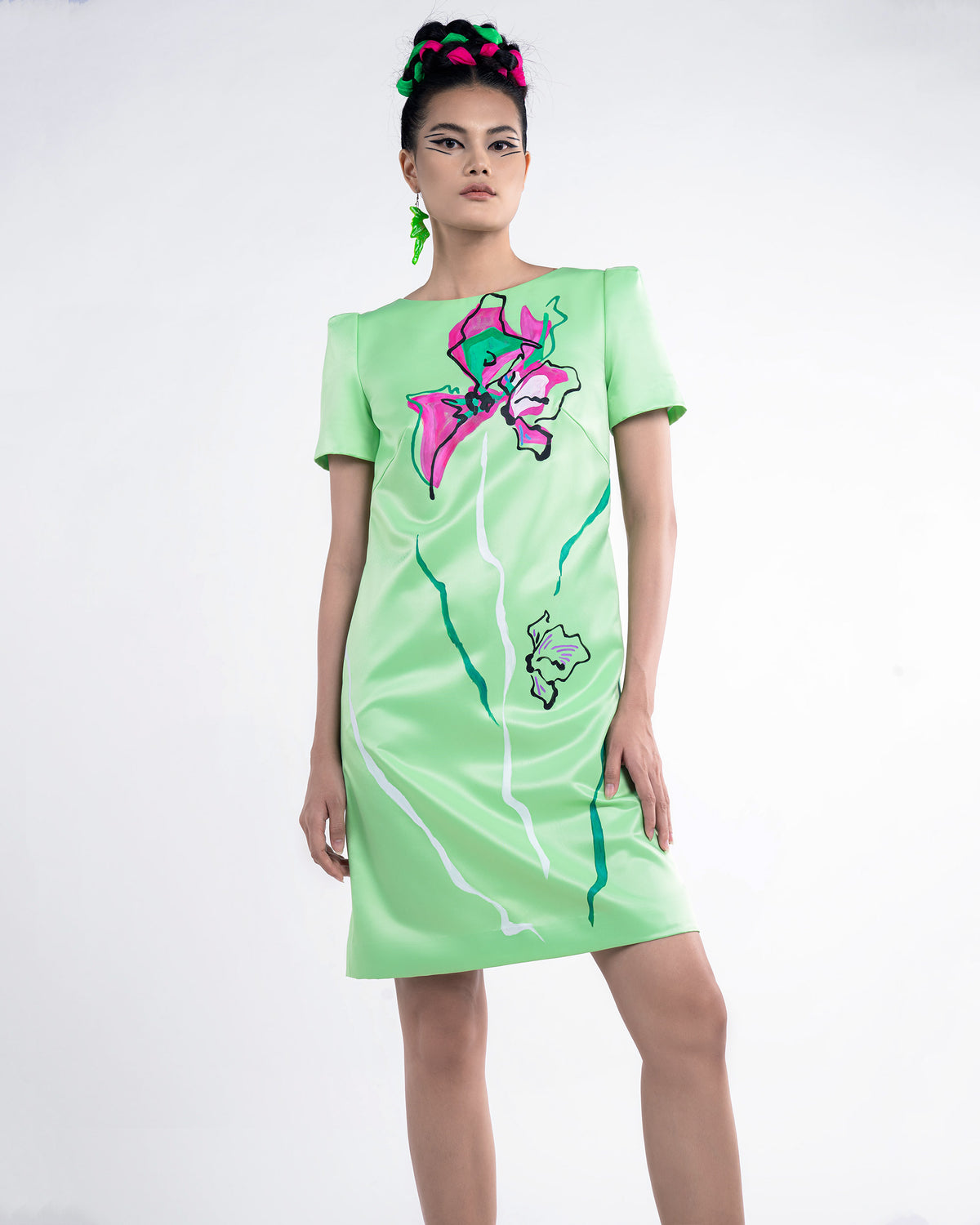 Blooming - Tucked Sleeves Mint Green Mini Dress
